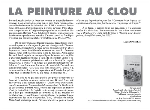 article de presse le cadre et le clou / bernard ascal